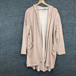 Vieira Womens Dusty Rose Mineral Wash Hooded Open Front Graphic Back Cardigan L